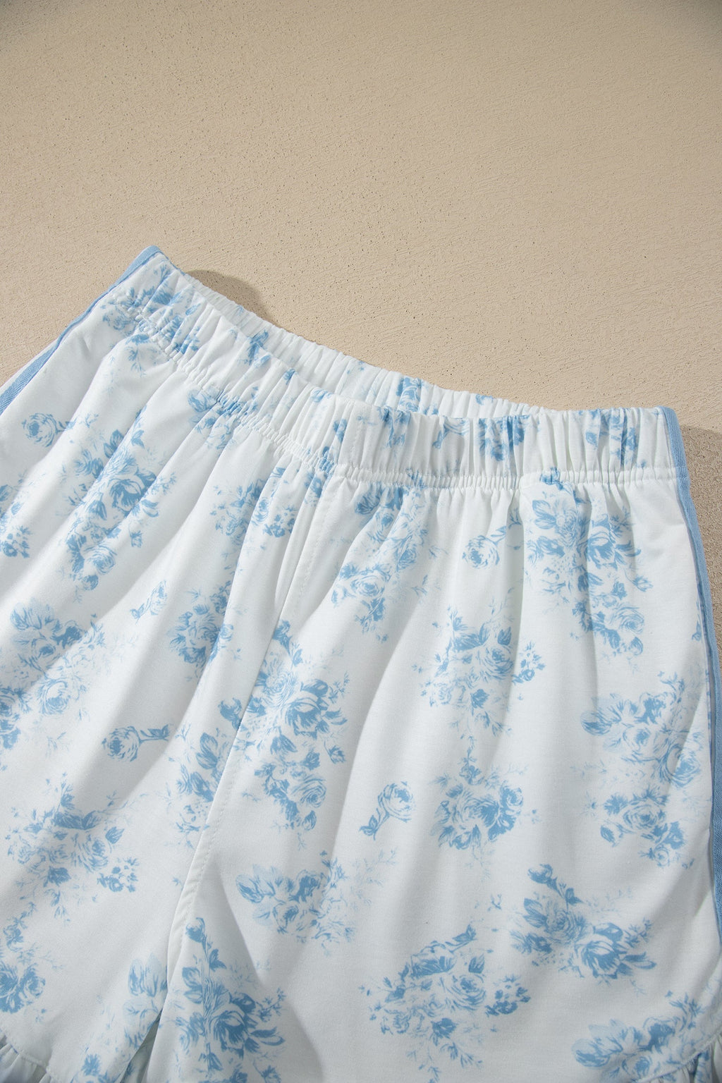 Floral Striped Side Detail Ruffle Hem Top & Shorts Set
