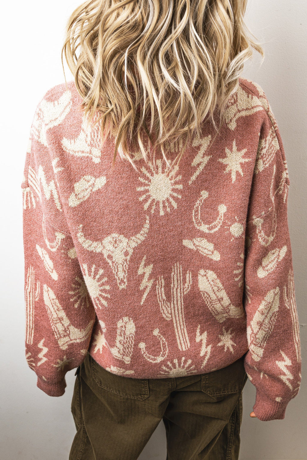 Western Drop Shoulder Long Sleeve Sweater