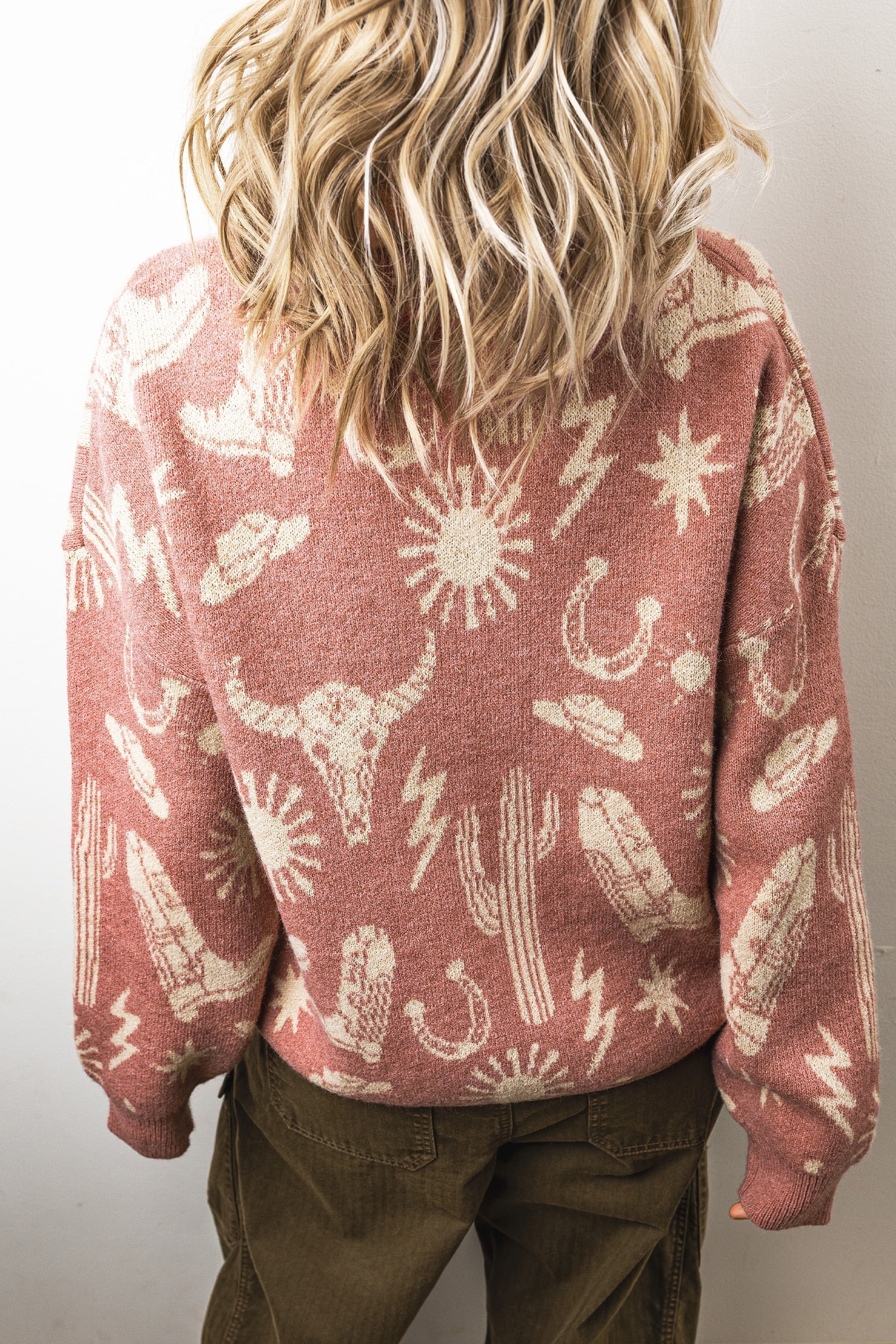 Western Drop Shoulder Long Sleeve Sweater