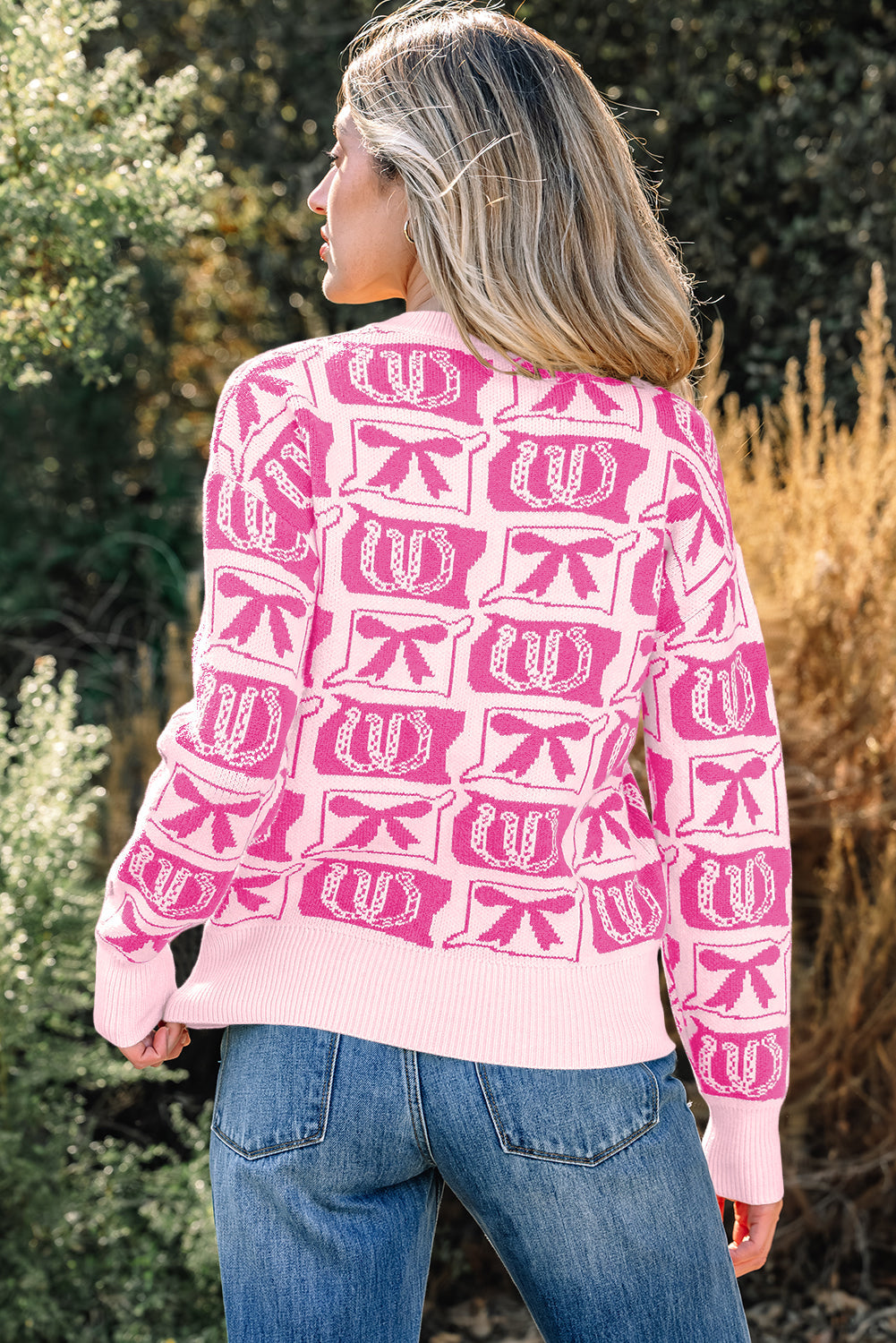 Western Bows & Horseshoes Long Sleeve Sweater