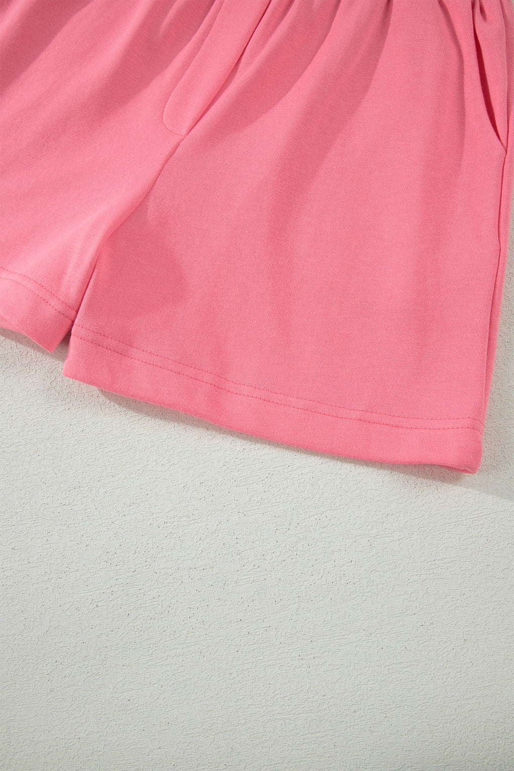 Solid Scalloped Ruffle Half Zip Top & Short Set