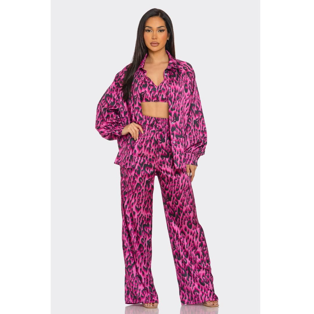 Leopard Print Pants Set 3 piece LTP-3228: Purple / L