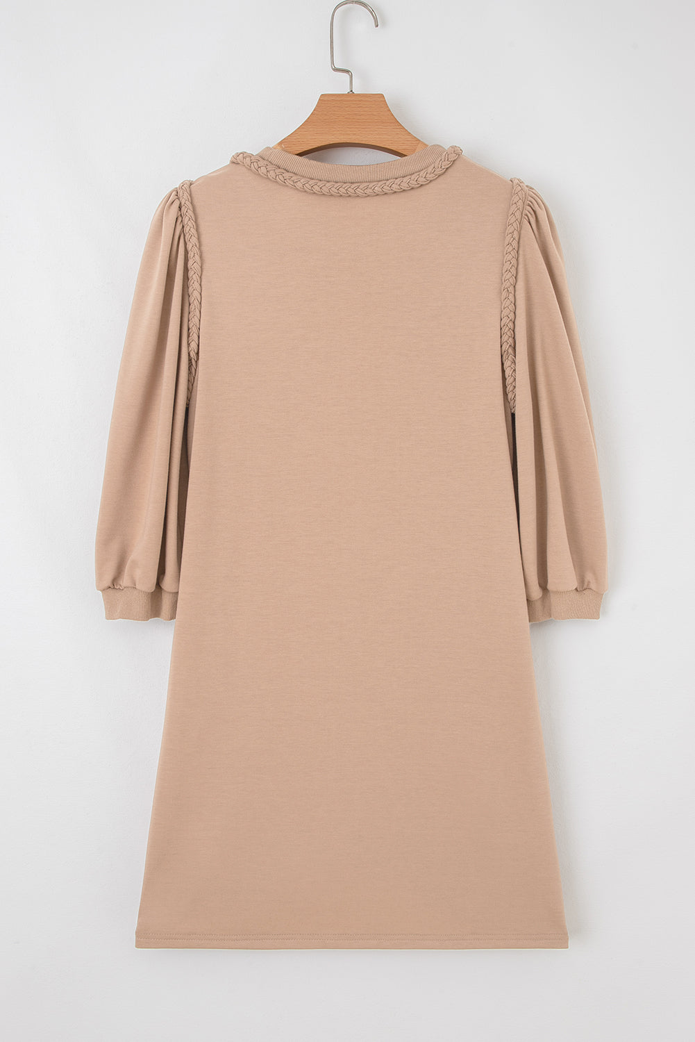 Solid Braided Trim Puff Sleeve Dress