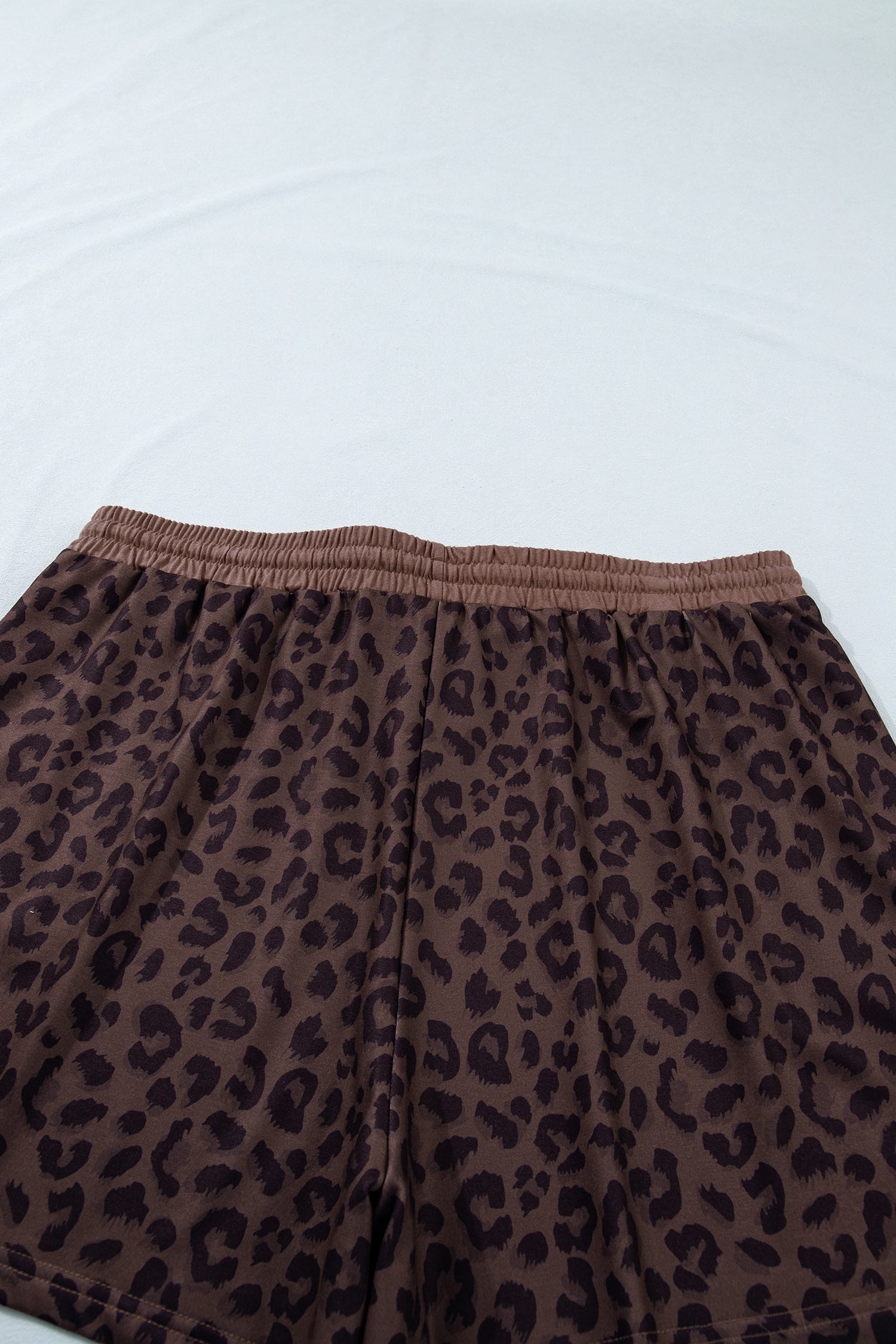 Plus Size Leopard Collared Top & Drawstring Shorts Set