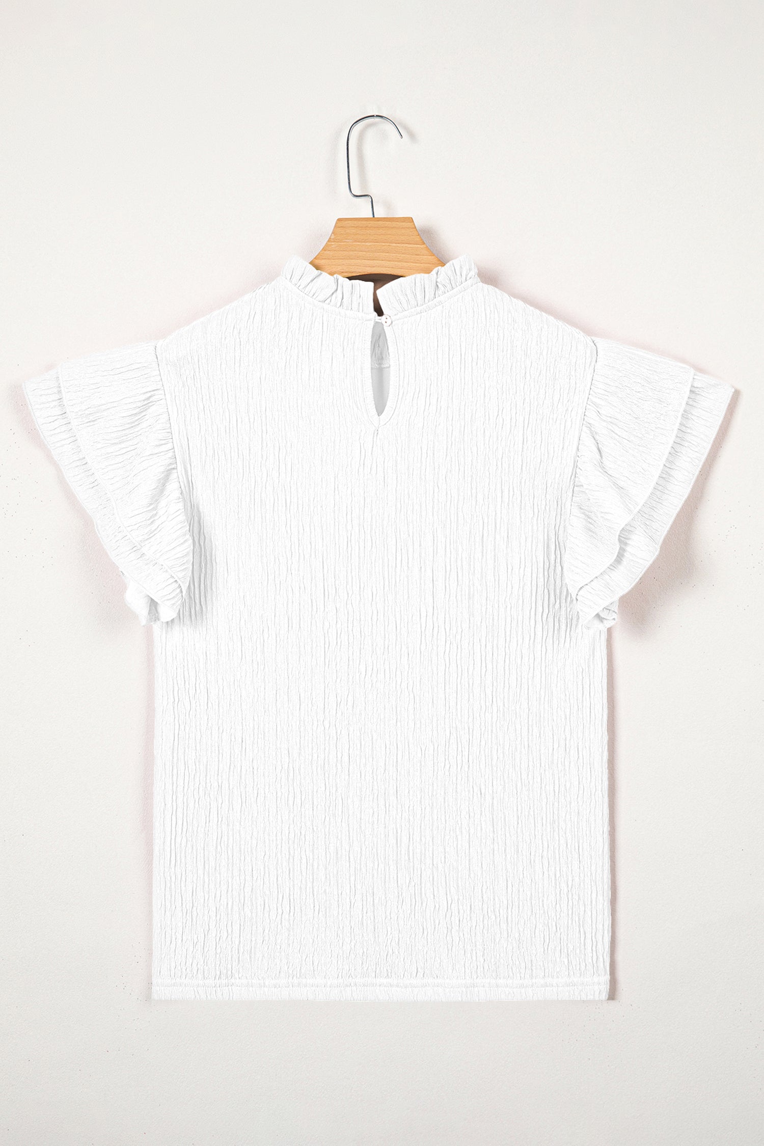 Solid Textured Ruffle Trim Short Sleeve Blouse