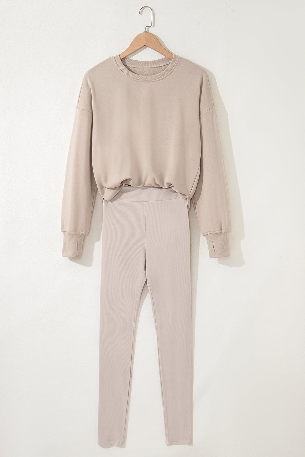 Solid Oversize Sweatshirt and Ribbed Leggings Set