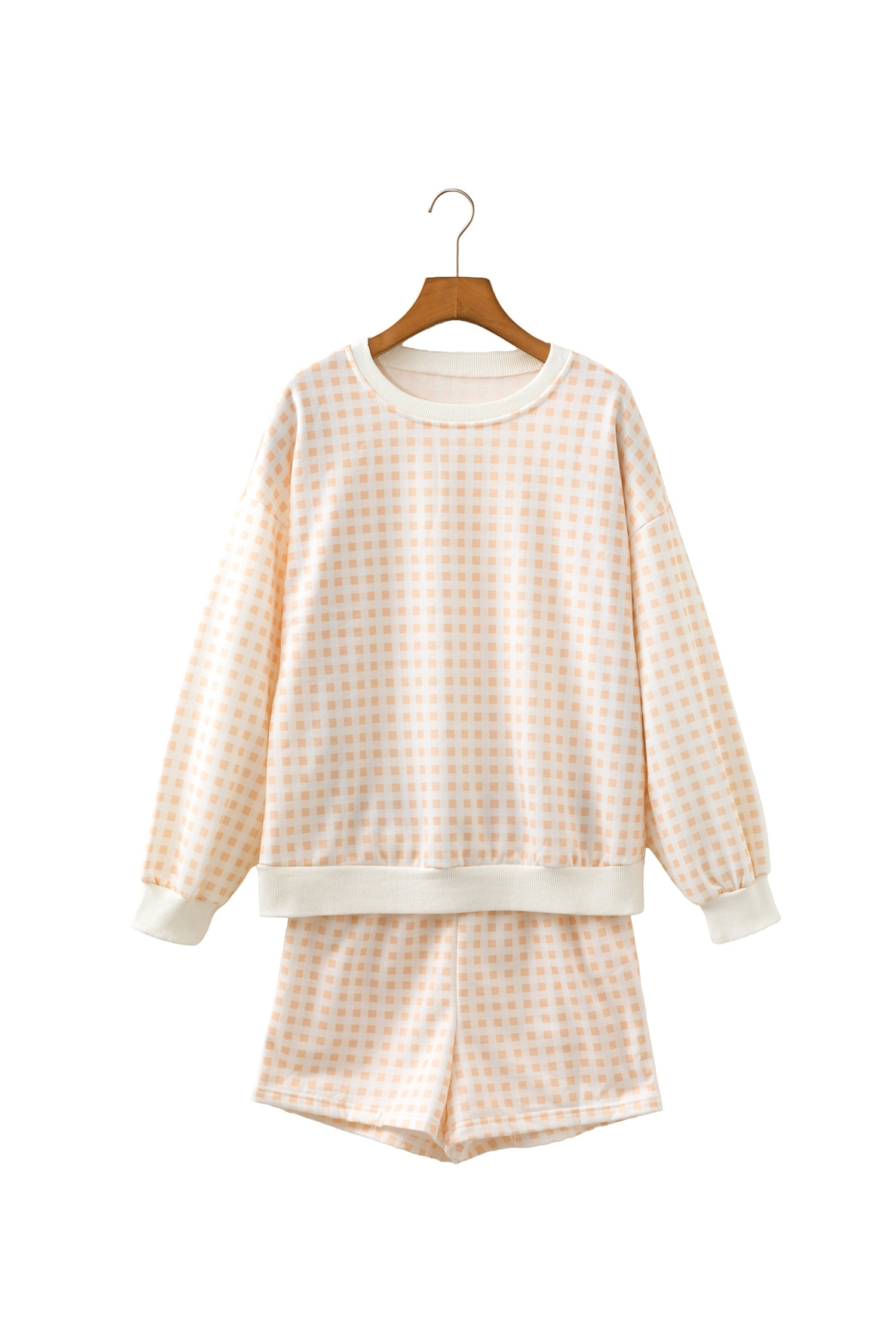 Gingham Plaid Baggy Pullover and Drawstring Shorts Set