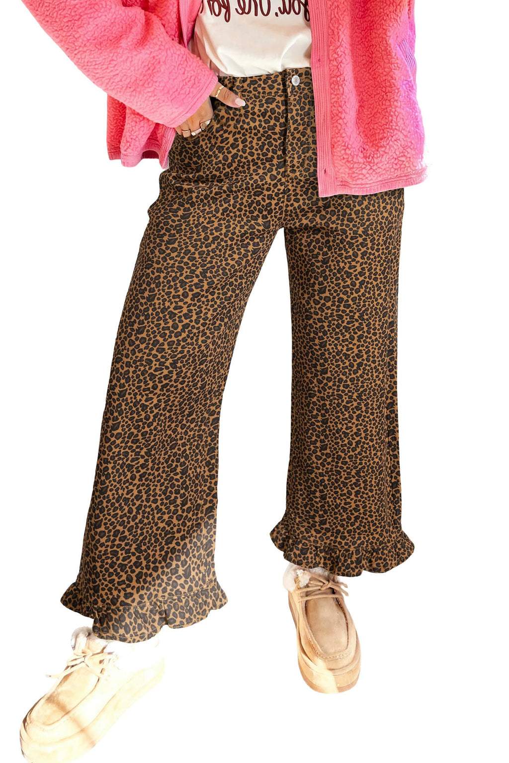 Leopard Ruffle Hem Shift Jeans