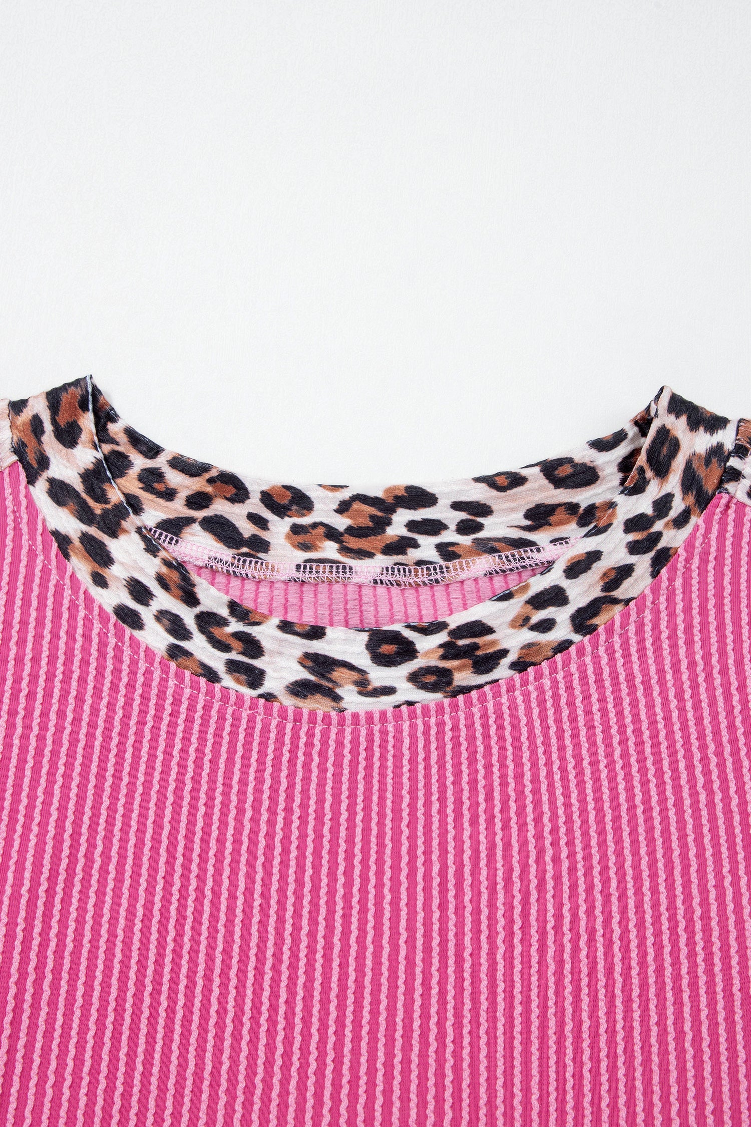 Leopard Trim Corded Knit Top & Shorts Set