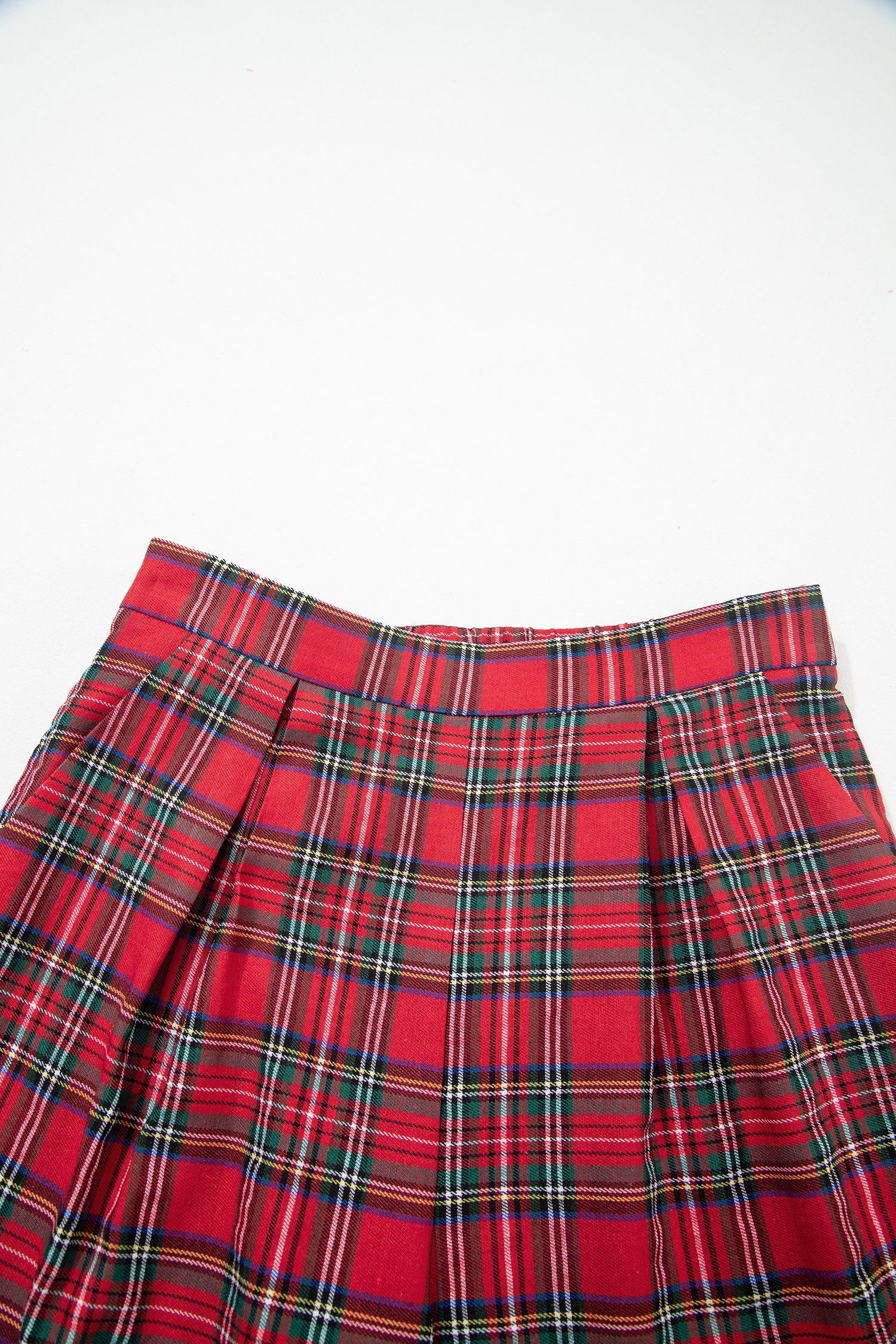 Plaid Pleated Elastic Waist Wide Leg Pants