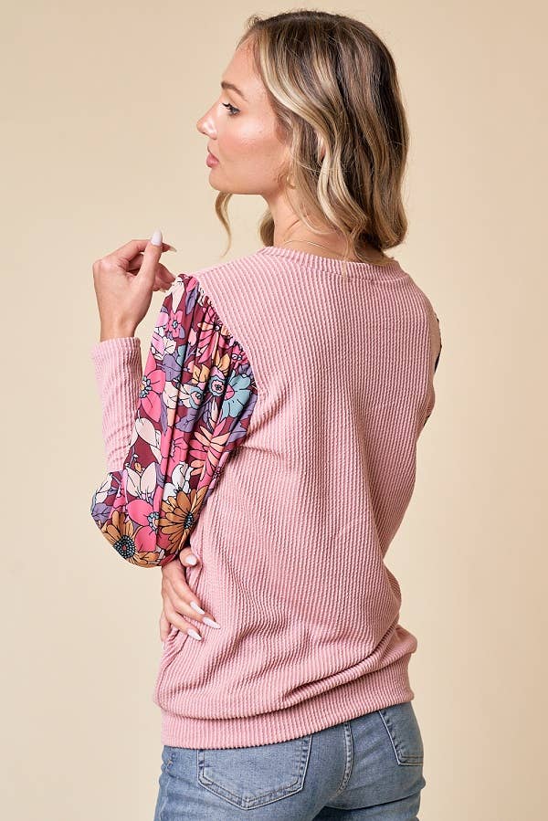 LMT4076PL-PLUS SIZE Delia's Floral Top: MAUVE / 3XL