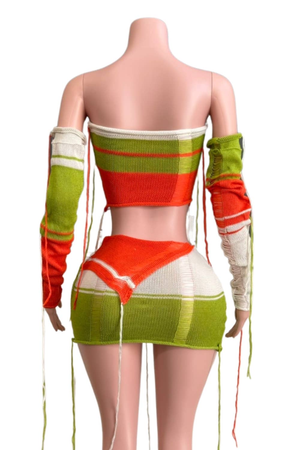 NC2017A Colorblock Distressed Knit Two-Piece Set: PINK MULTI / S-M-L (2-2-2)