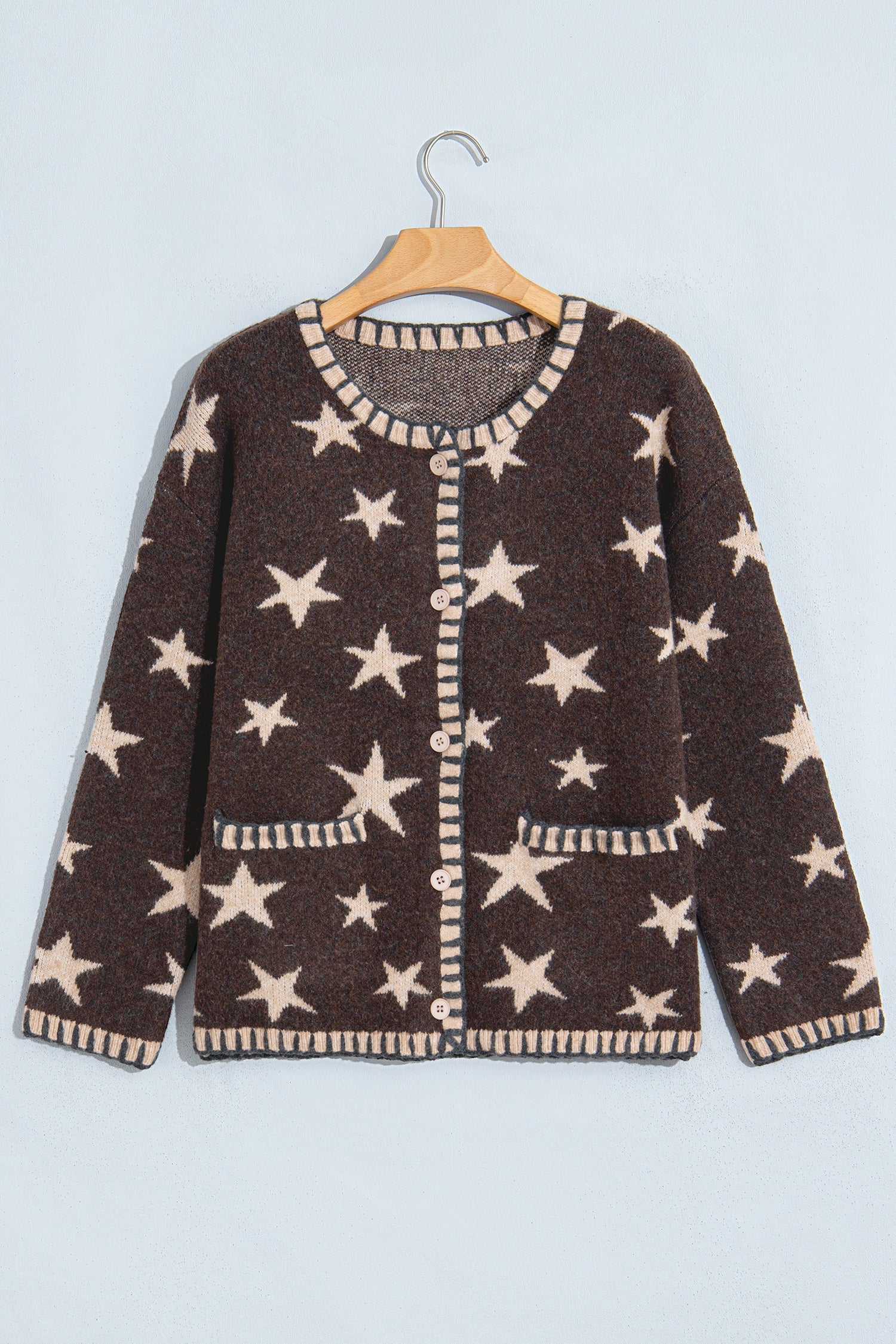 Star Stripe Trim Long Sleeve Open Front Cardigan