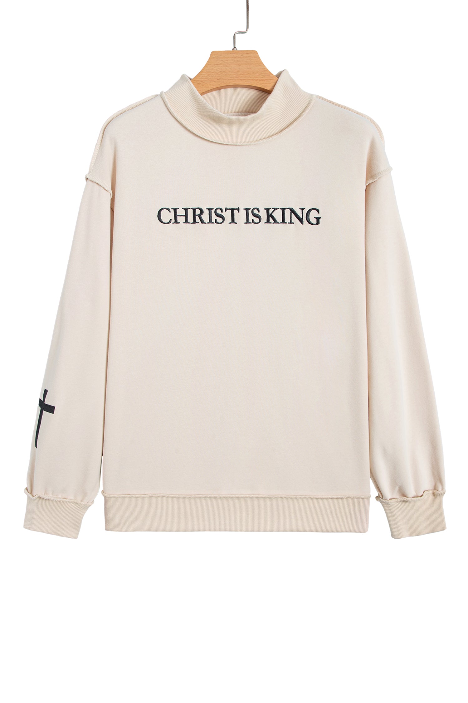 Christ Is King Cross Embroidery Exposed Seam Sweatshirt