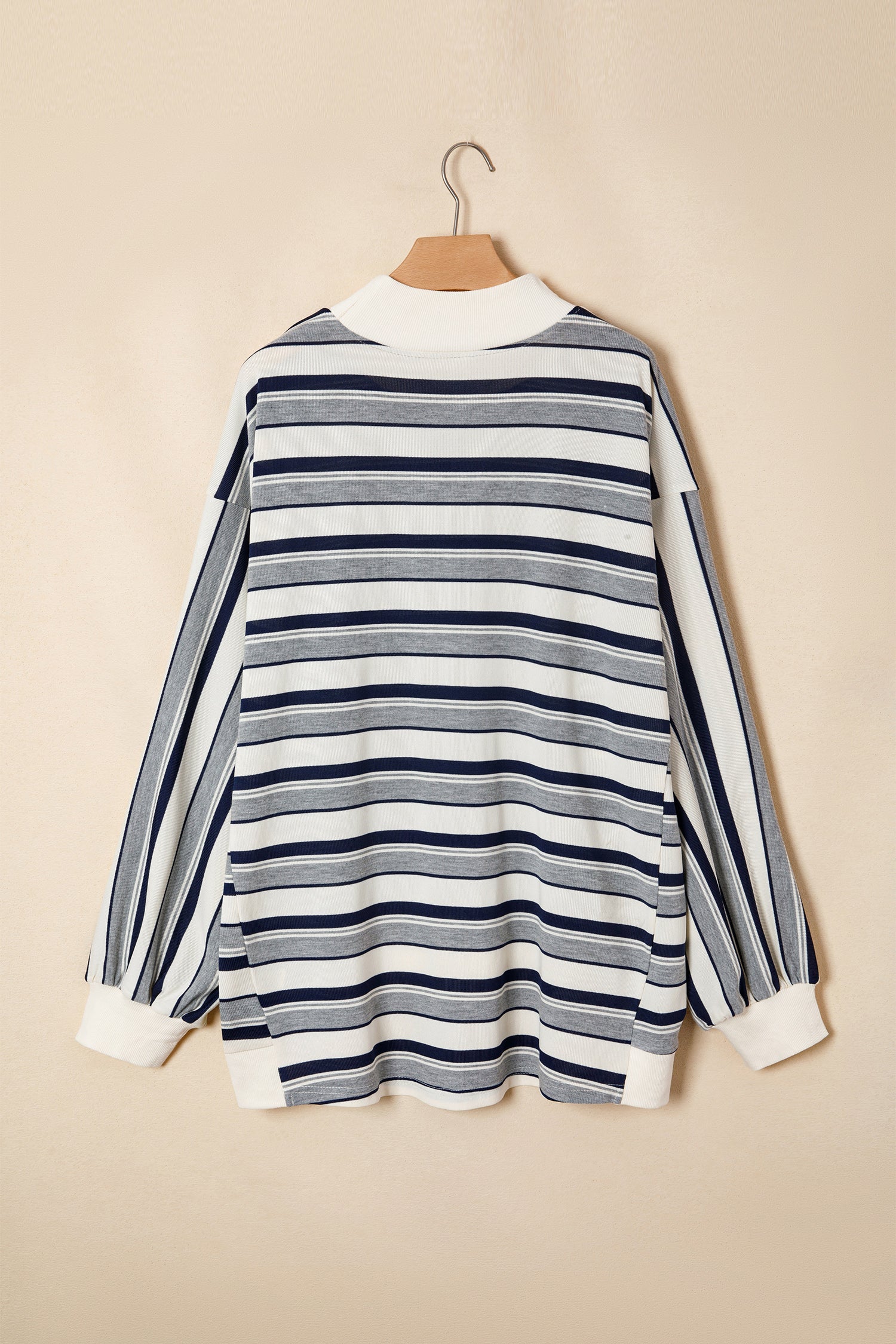 Stripe Ribbed Mock Neck Long Sleeve Sweatshirt