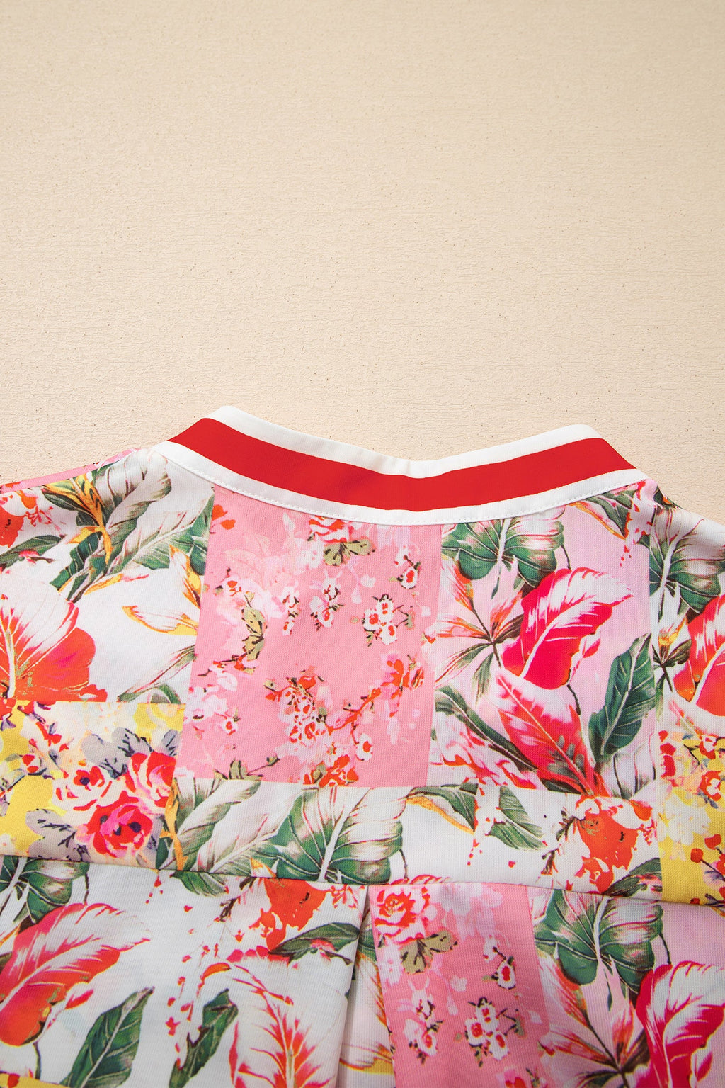 Floral Colorblock Trim V-Neck Ruffle Mini Dress