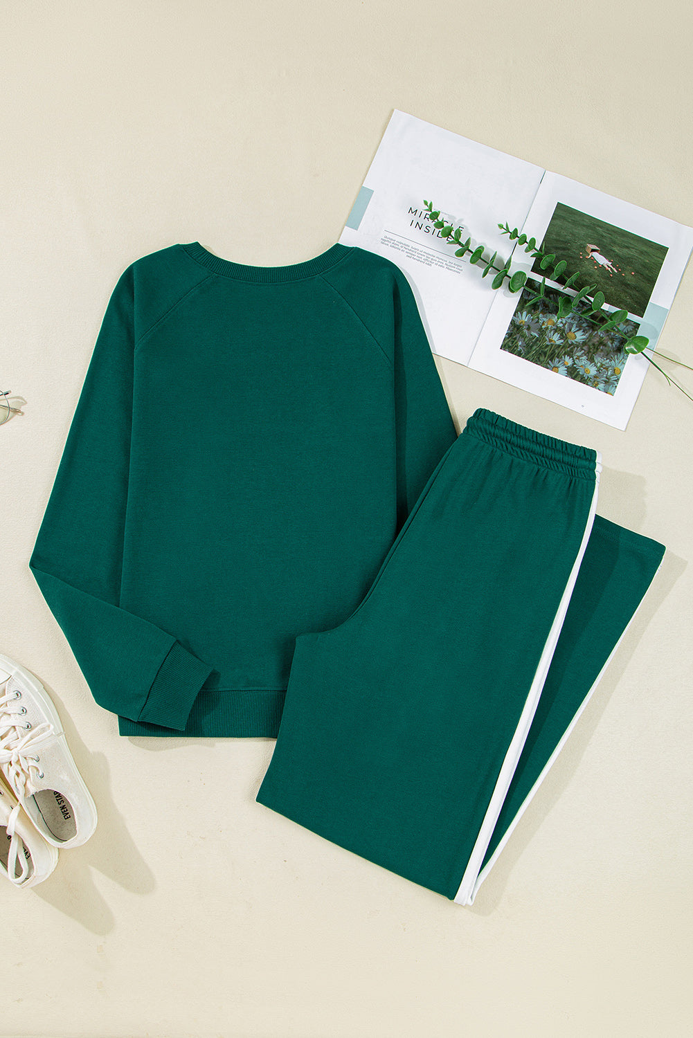 Solid Varsity Stripe Top and  Pants Set