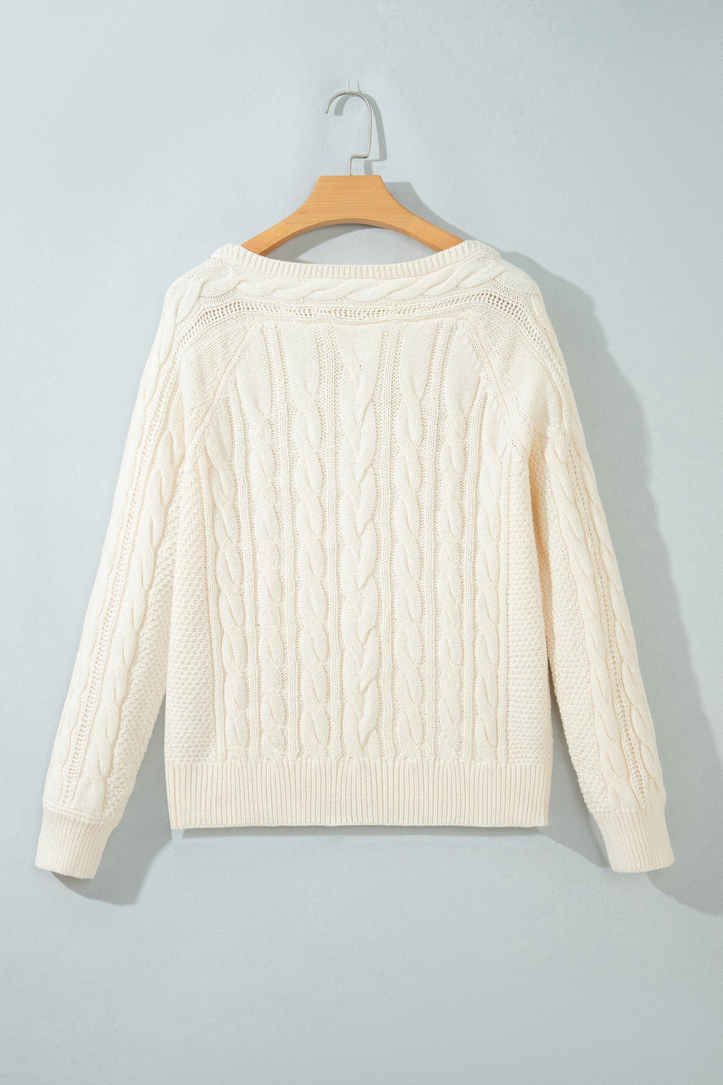 Solid Cable Knit Round Neck Long Sleeve Sweater
