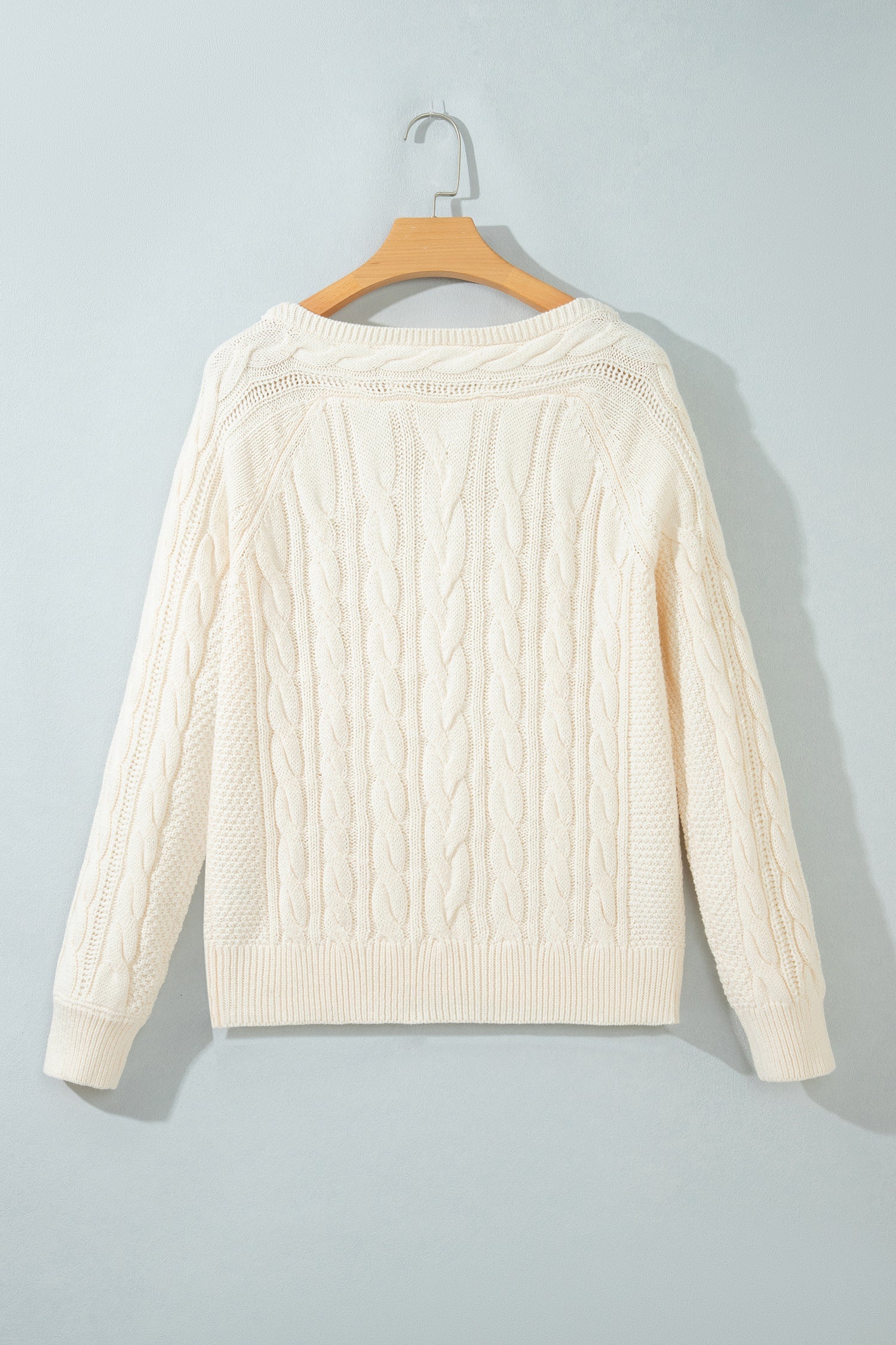 Solid Cable Knit Round Neck Long Sleeve Sweater