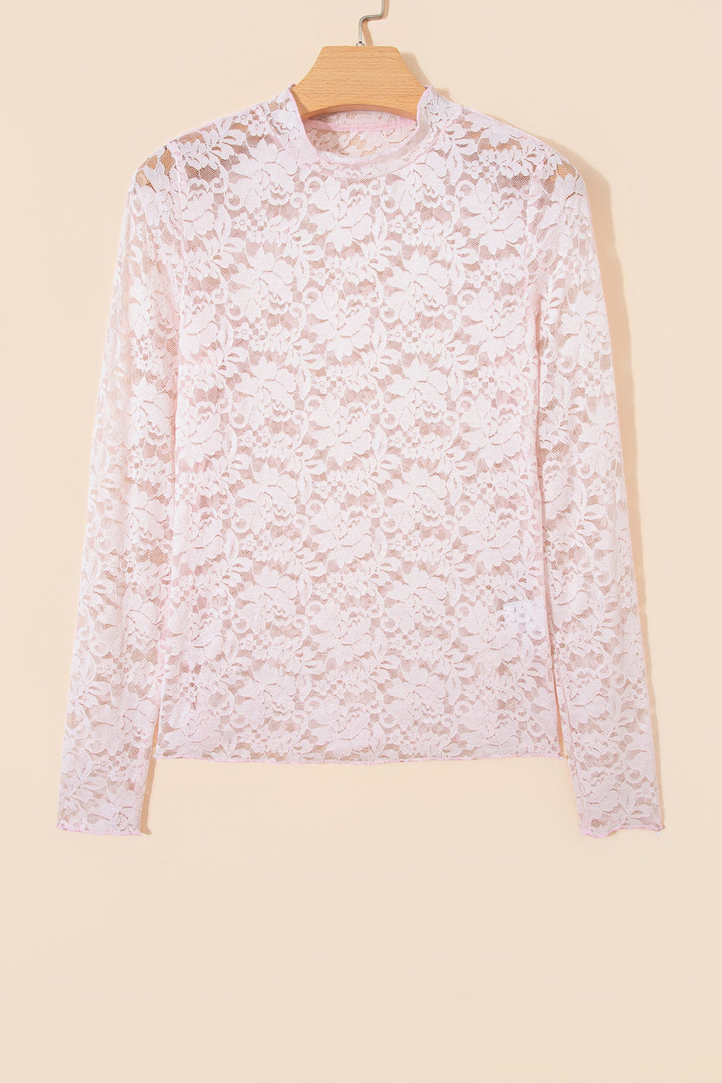 Floral Lace Long Sleeve Stand Neck Pullover Top