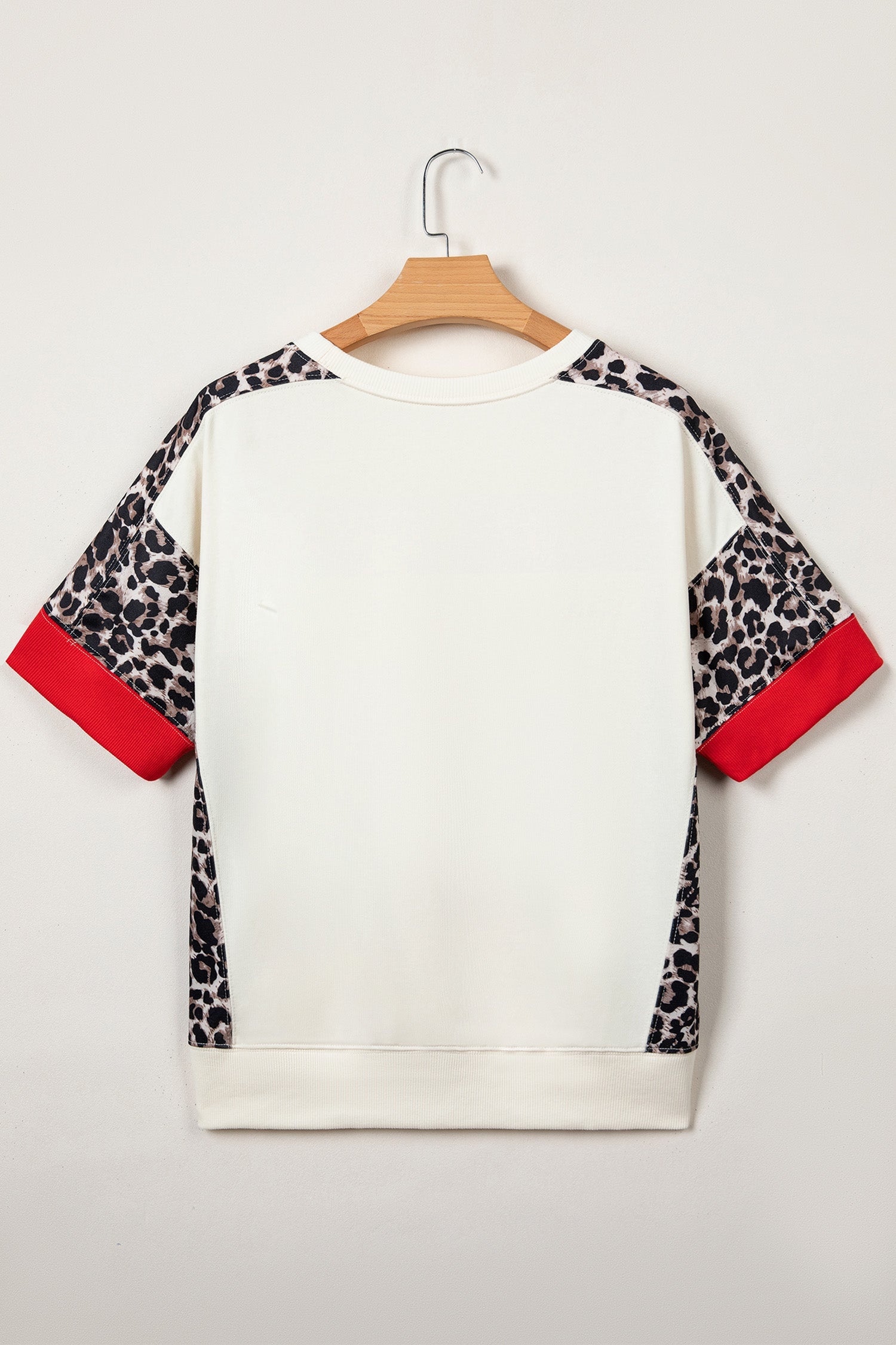 Leopard Patchwork Uneven Hem Short Sleeve Top