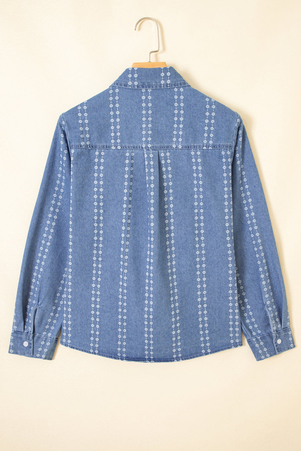Floral Stripe Denim Buttoned Long Sleeve Shirt