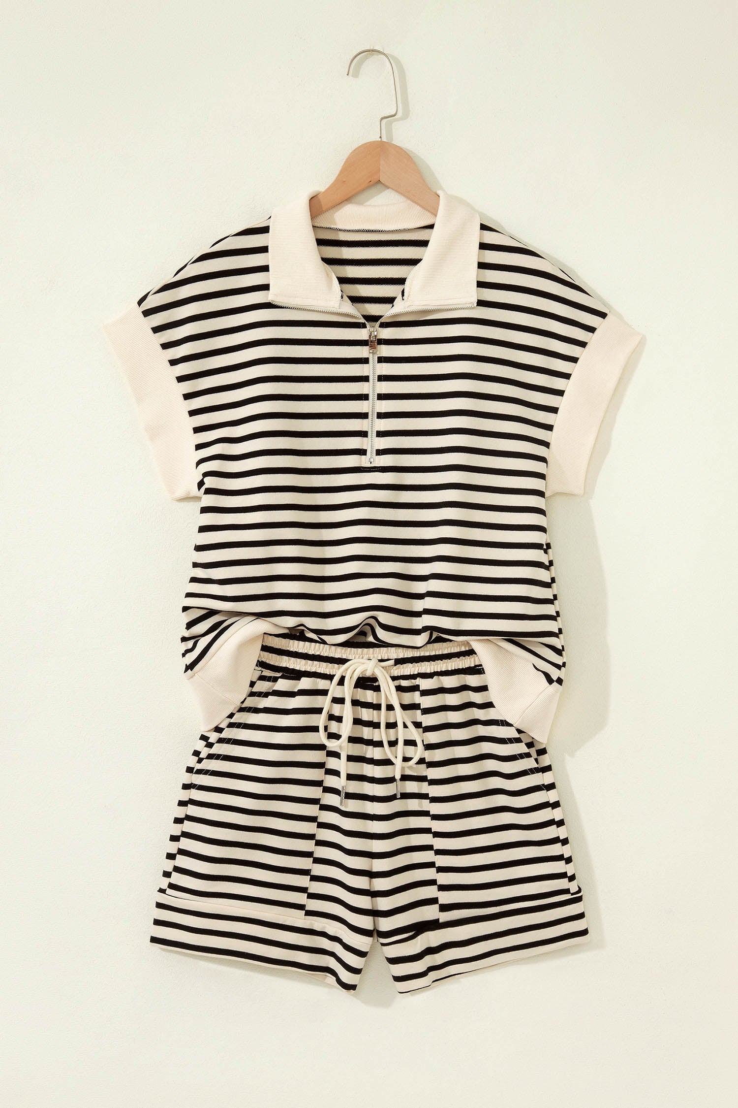 Stripe Colorblock Zip Polo & Drawstring Shorts Set