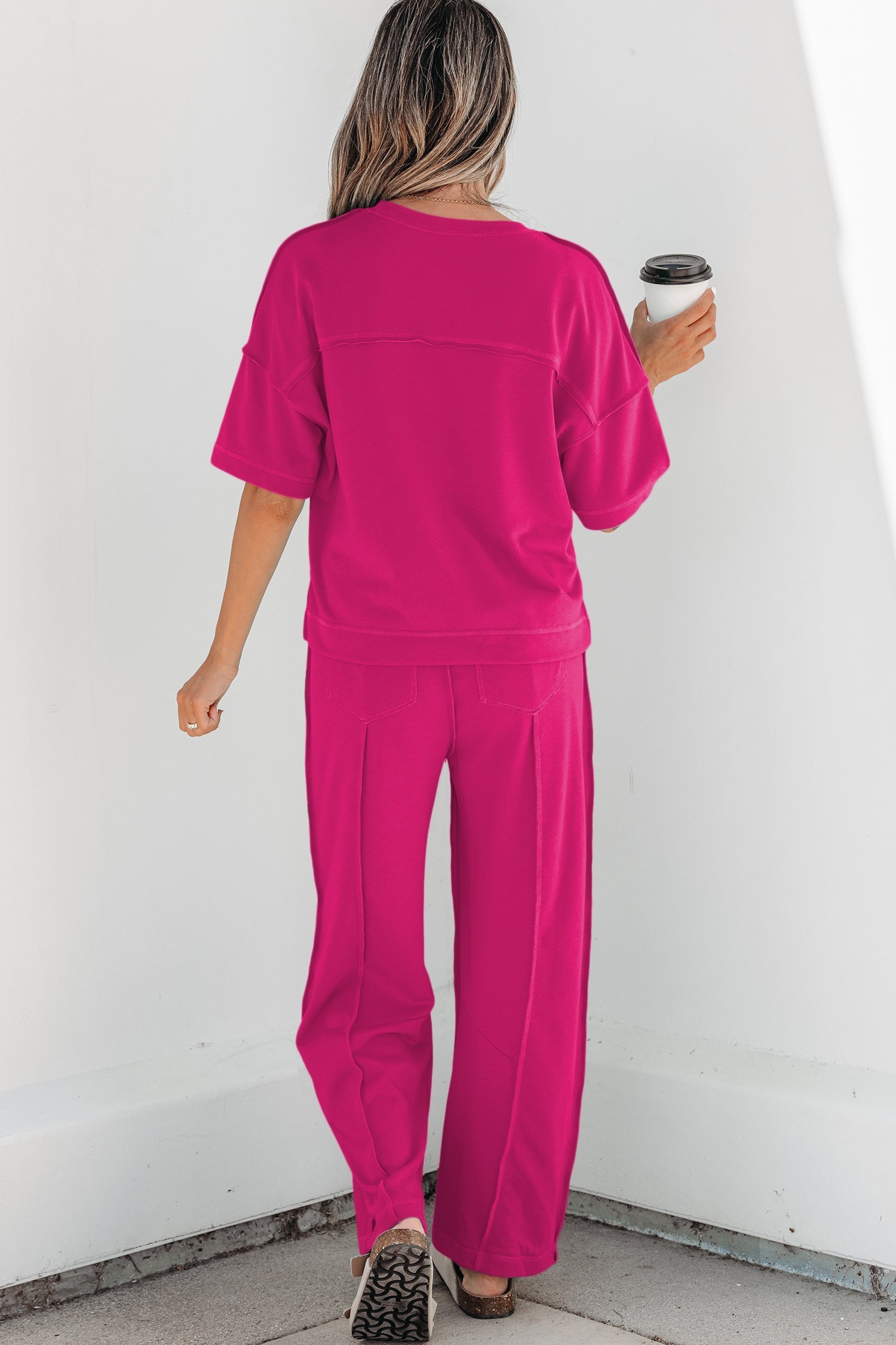 Solid Drop Shoulder Boxy Tee & Barrel Pants Set