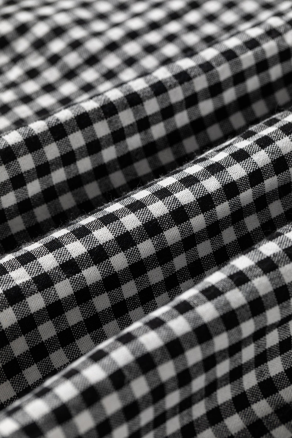 Gingham Shirred Cuff Long Sleeve Round Neck Blouse