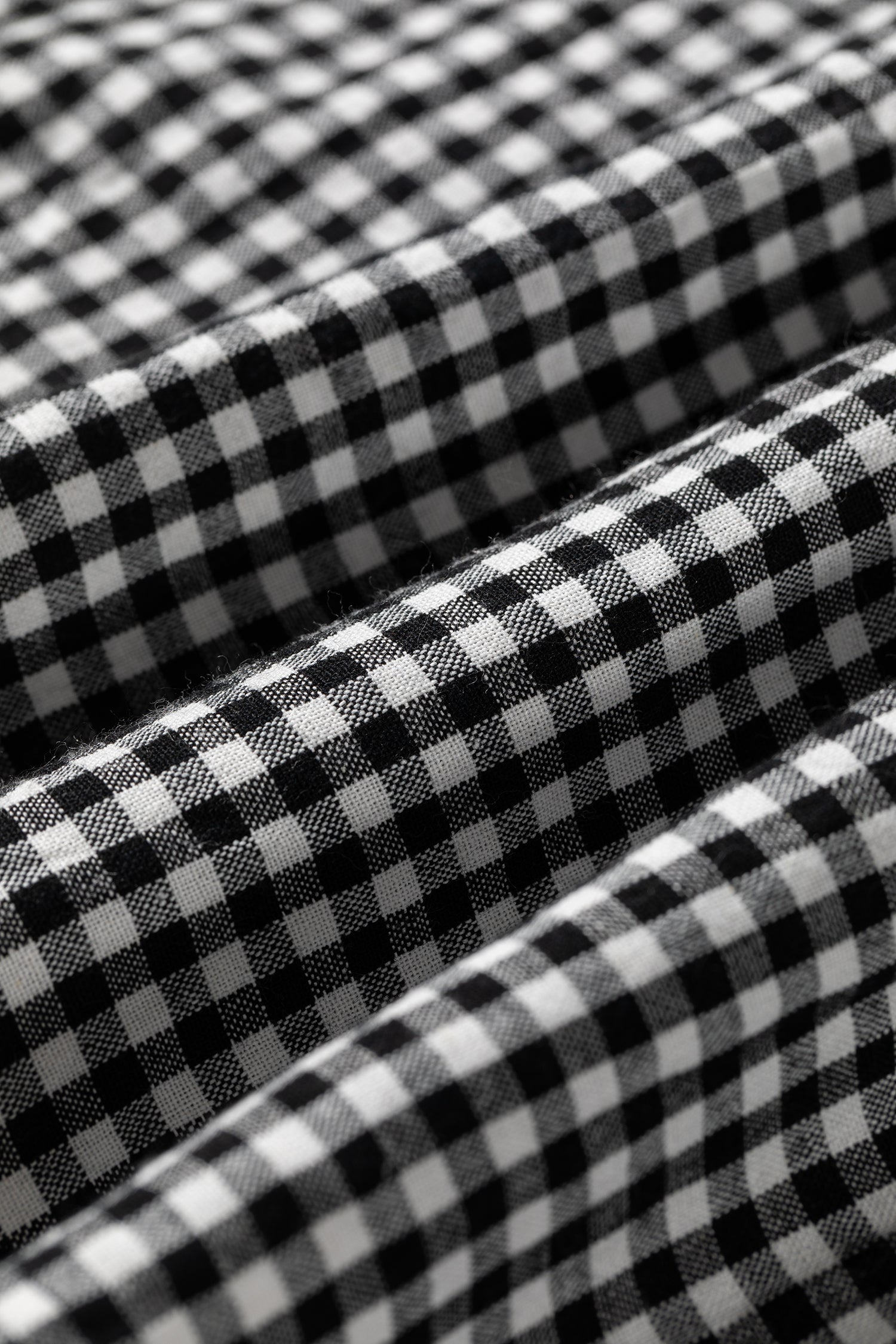 Gingham Shirred Cuff Long Sleeve Round Neck Blouse