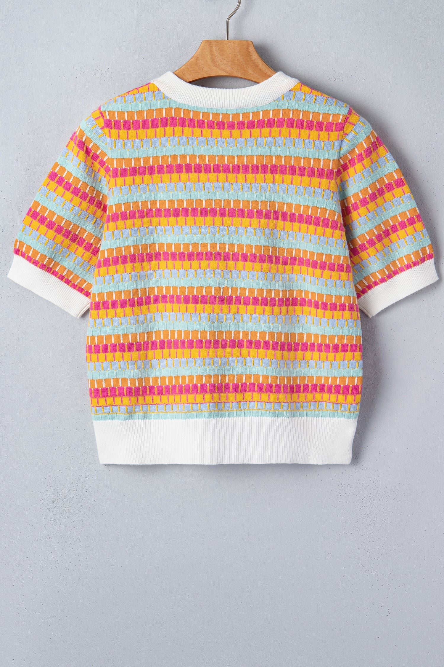 Abstract Stripe Short Sleeve Sweater Knit Top
