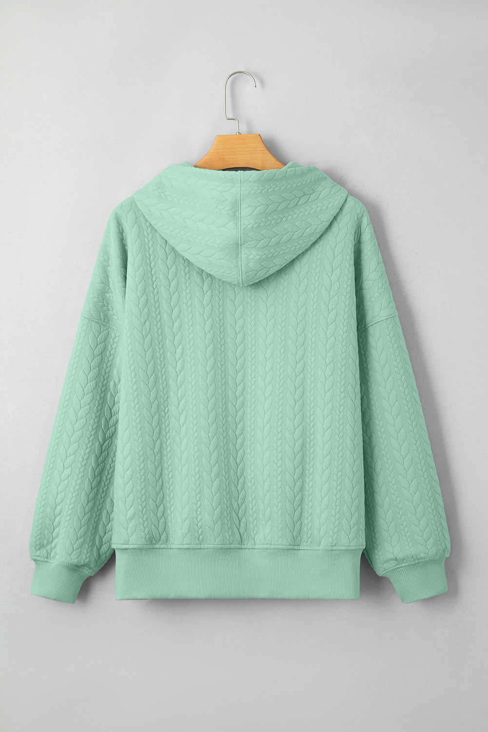 Solid Cable Textured Long Sleeve Baggy Hoodie