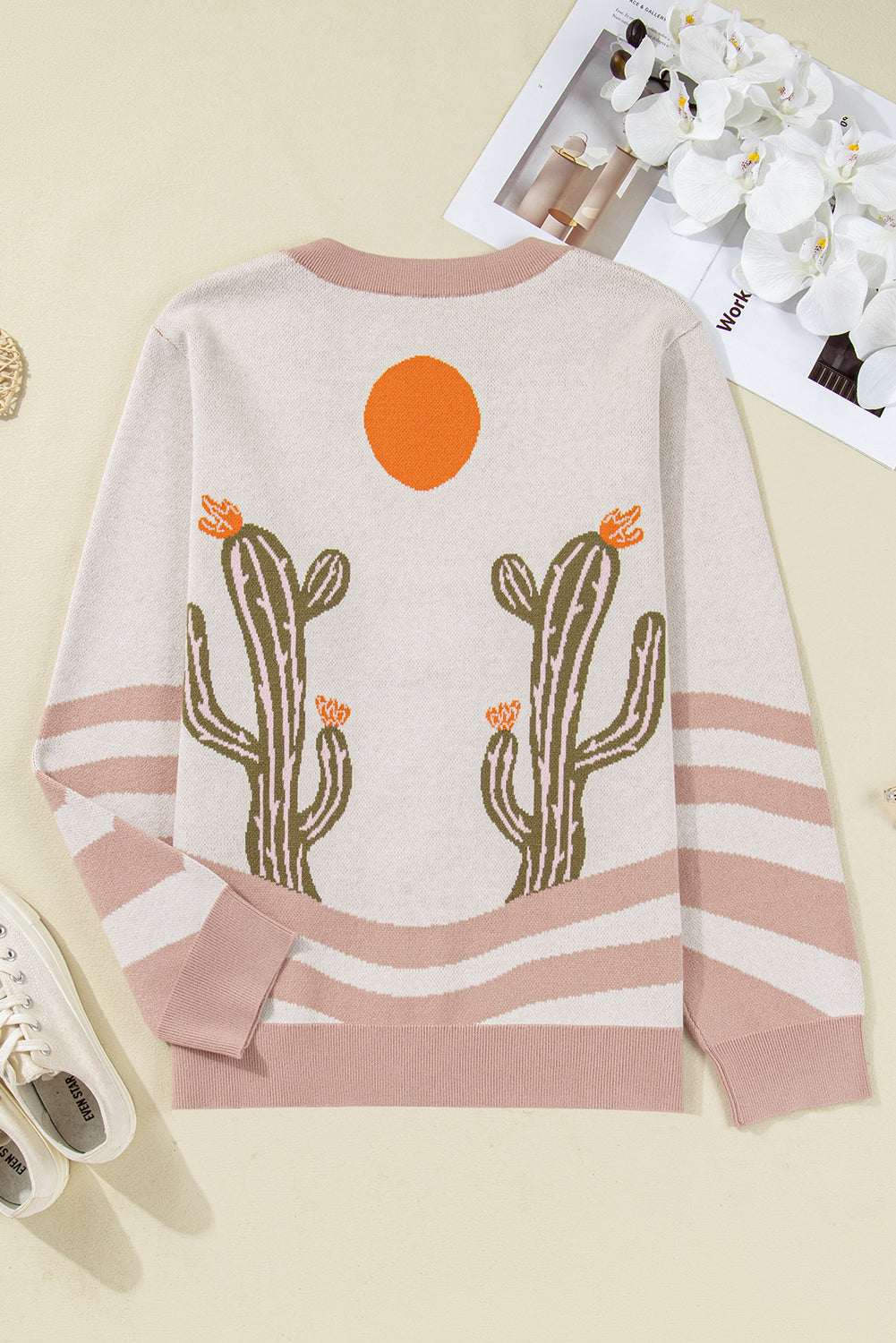 Plus Size Western Cactus Button-front Cardigan Sweater