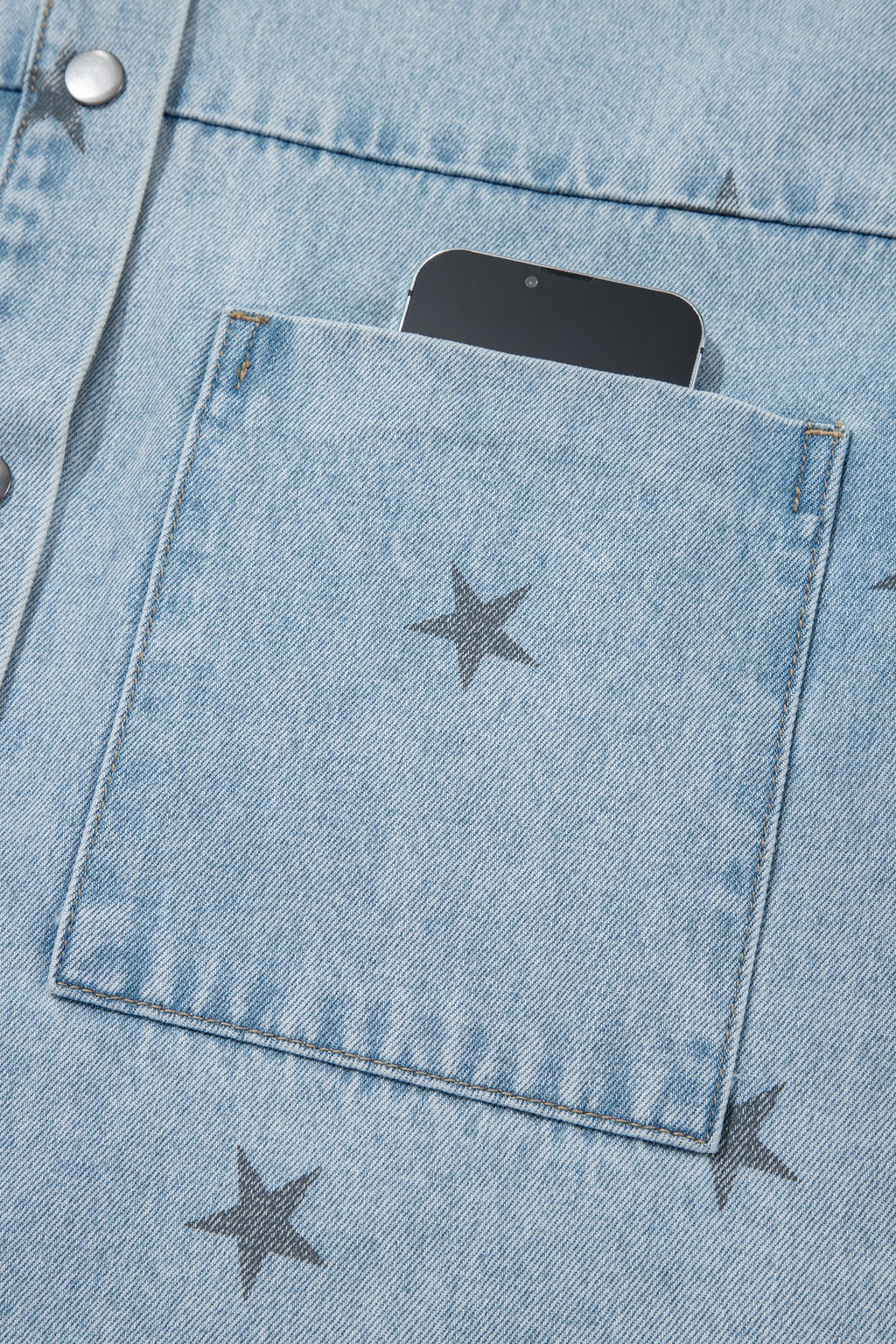 Star Denim Chest Pockets Long Sleeve Shacket