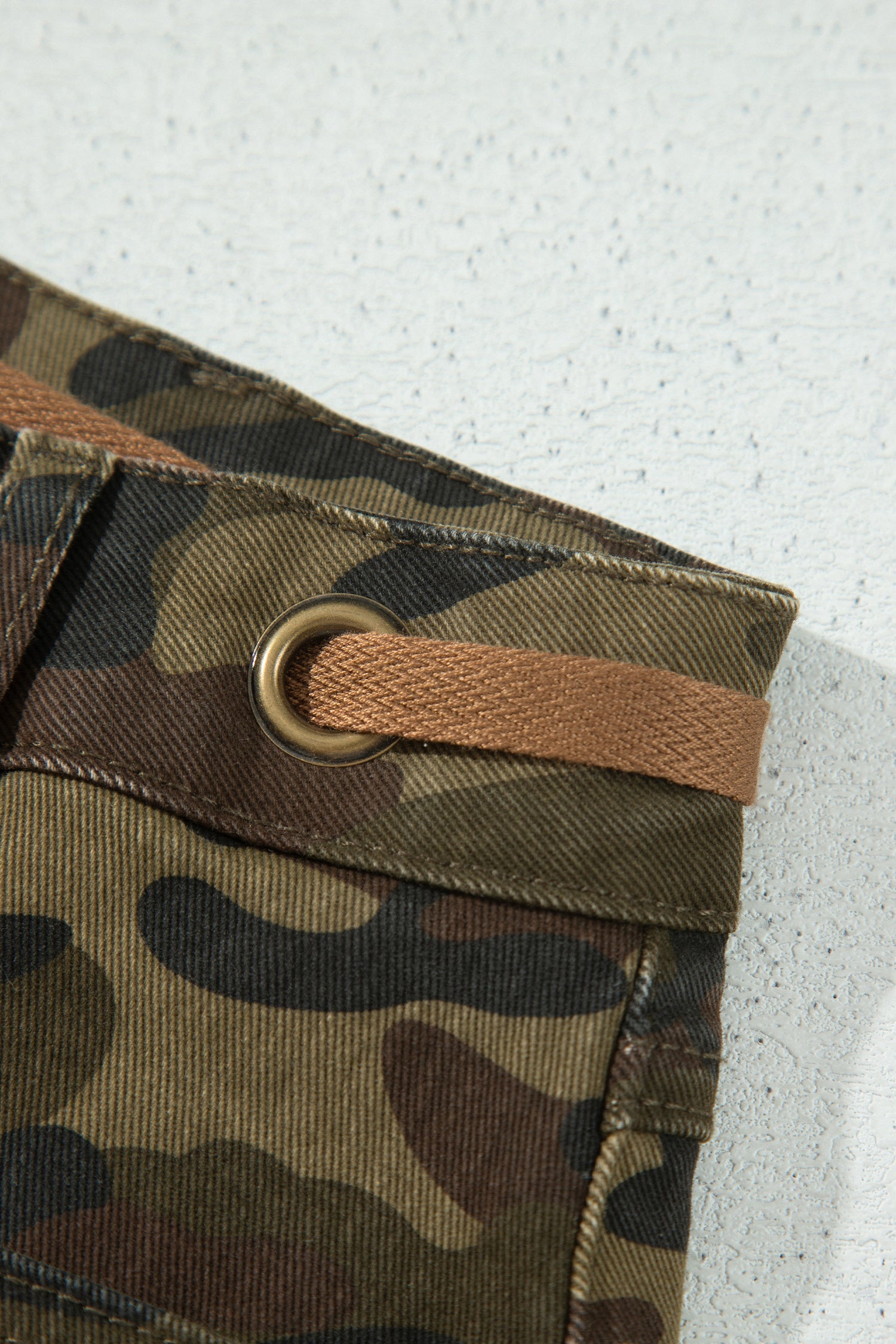 Camo Retro Grommet Tie Waist Loose Jeans
