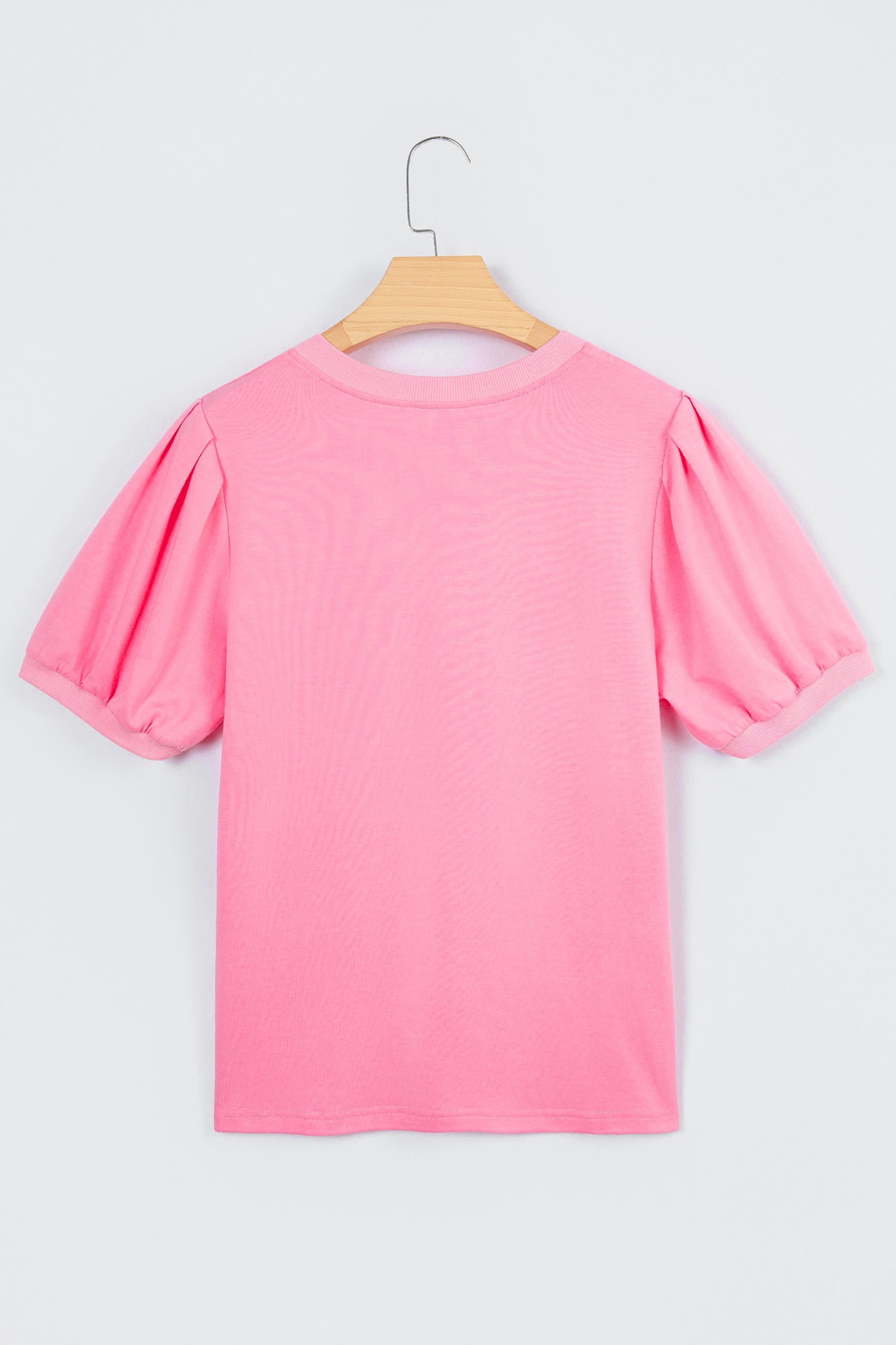 Solid V-Neck Short Puff Sleeve Blouse