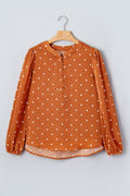 Polka Dot Half Button V-Neck Long Sleeve Blouse