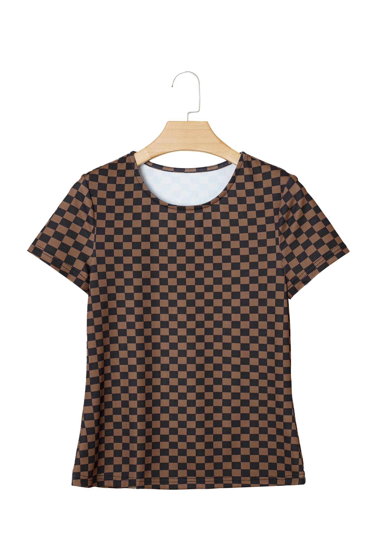 Checker Ribbed Knit Short Sleeve T-Shirt