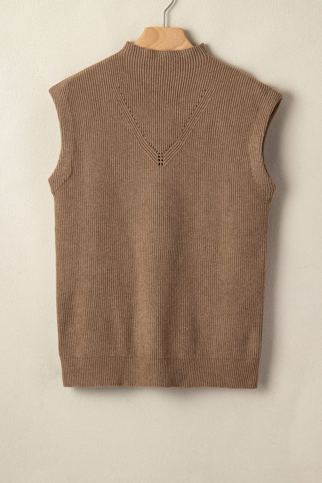 Solid Ribbed Knit Mock Neck Sleeveless Sweater