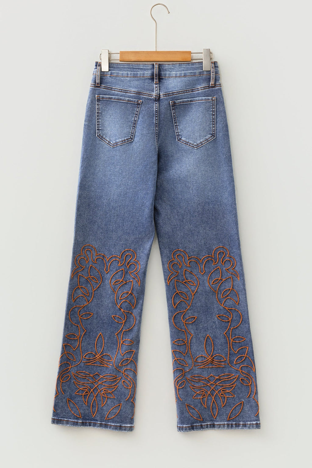 Denim Embroidered Flare Leg Jeans w/ Pockets