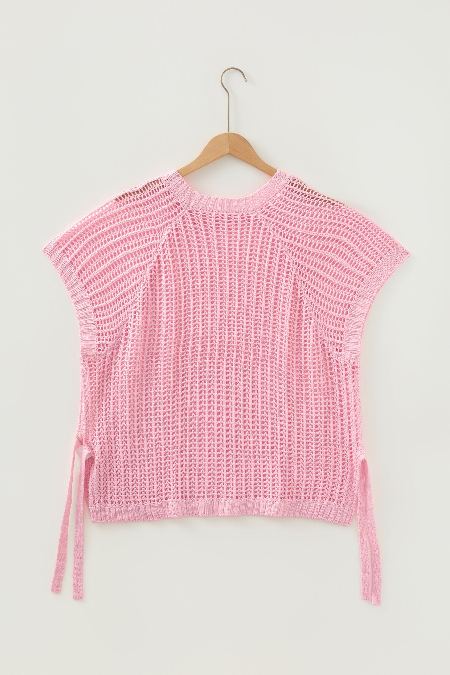 Plus Size Crochet Bow Tie Short Sleeve Sweater