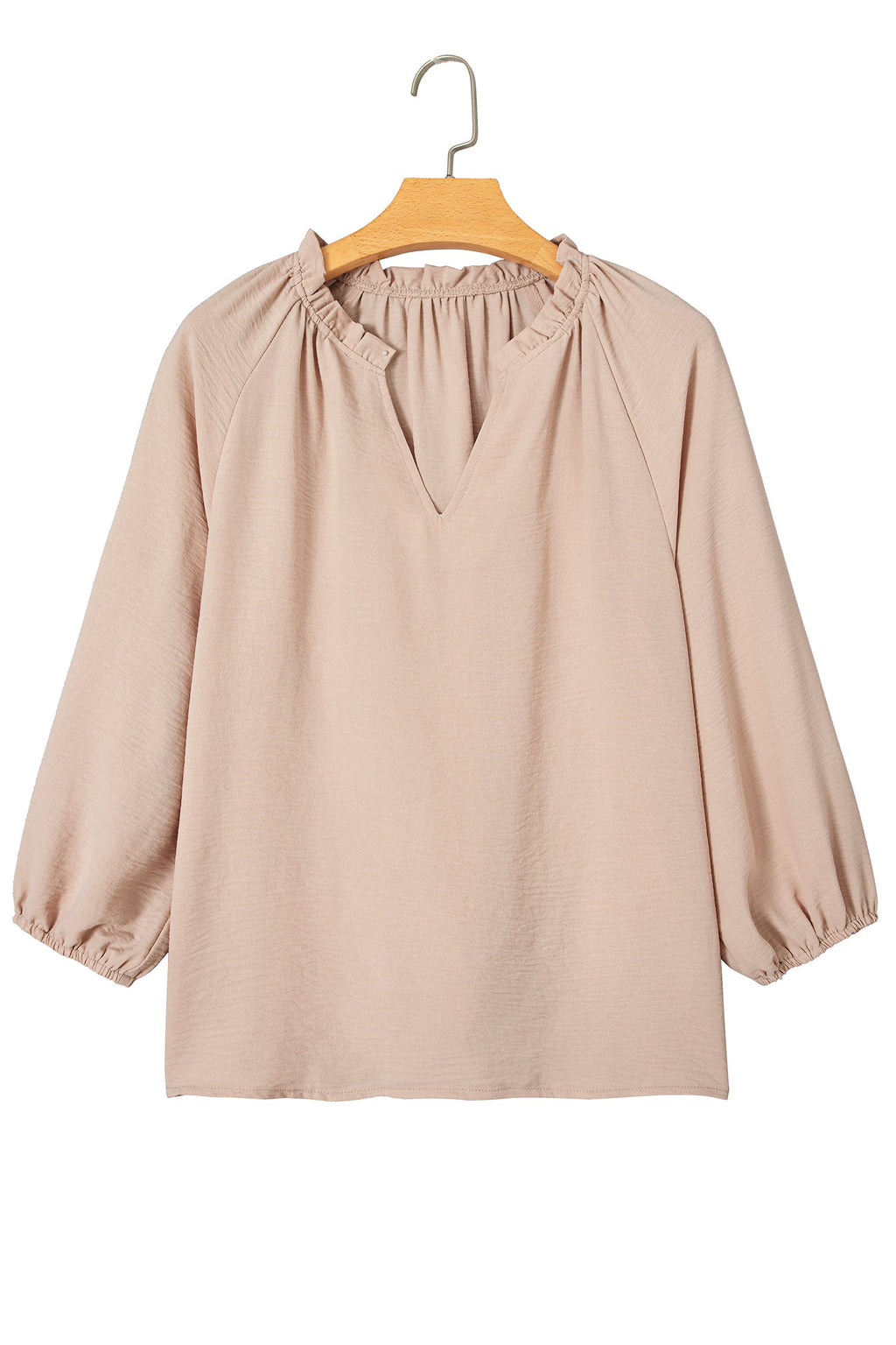 Solid Gathered Cuff 3/4 Sleeve V-Neck Blouse