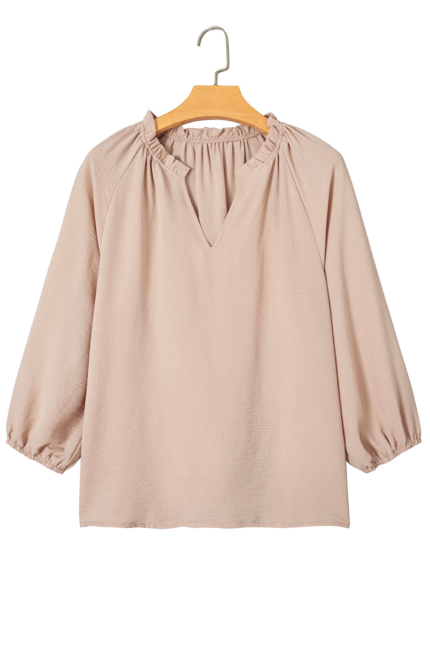 Solid Gathered Cuff 3/4 Sleeve V-Neck Blouse