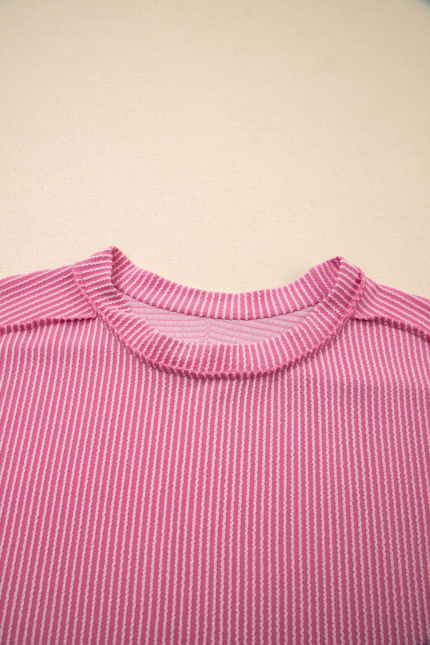Exposed Stitching Textured Knit T-shirt