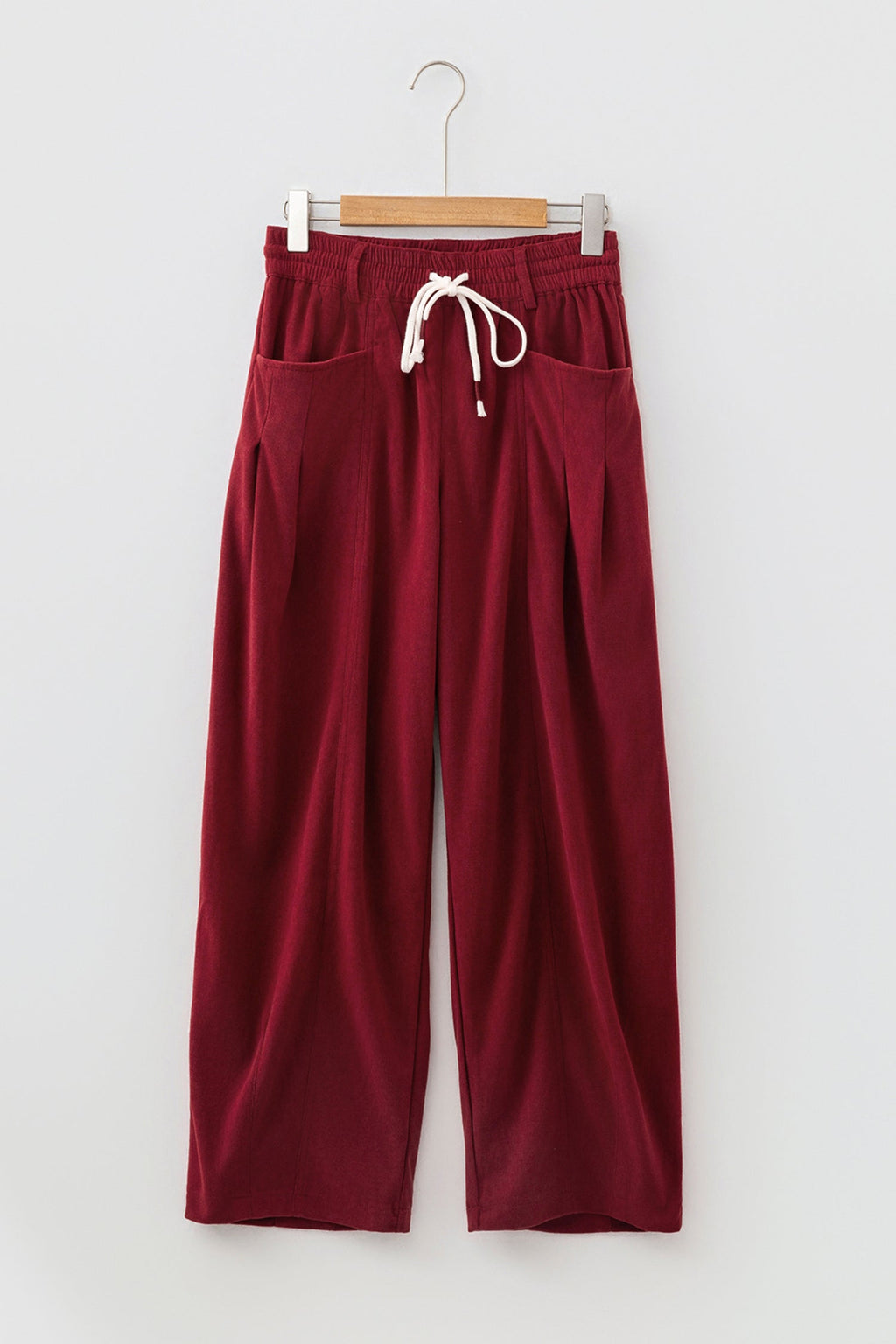 Corduroy Drawstring Waist Pleated Straight Leg Pants