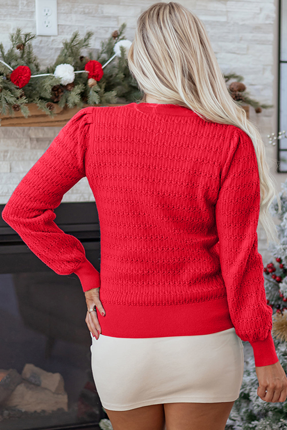 Solid Knit Ribbed Cuff Crewneck Sweater