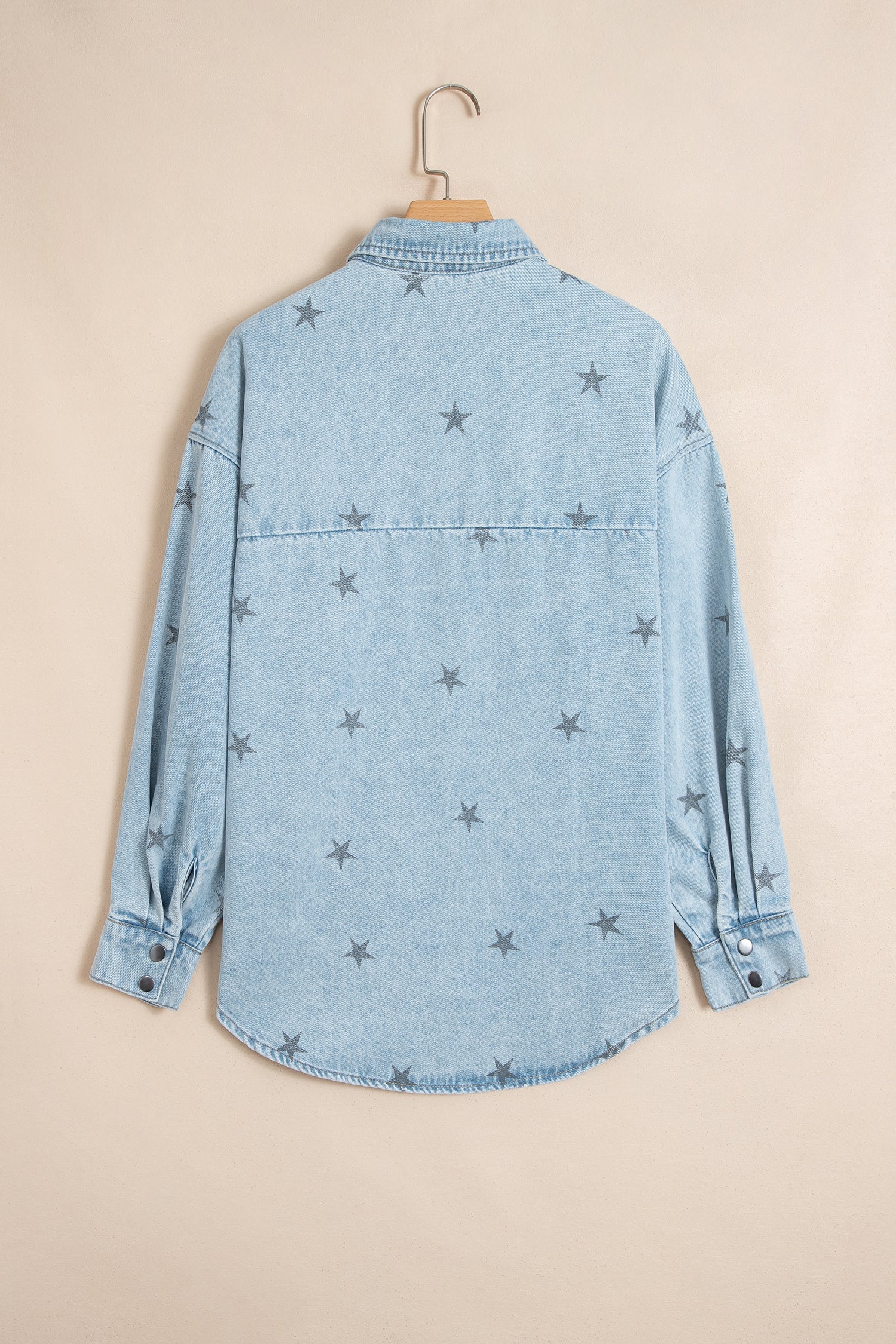 Star Denim Chest Pockets Long Sleeve Shacket