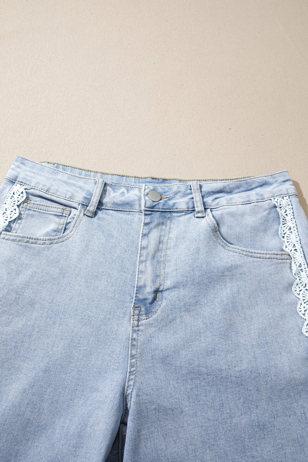 Lace Trim Side Stripe Straight Leg Jeans