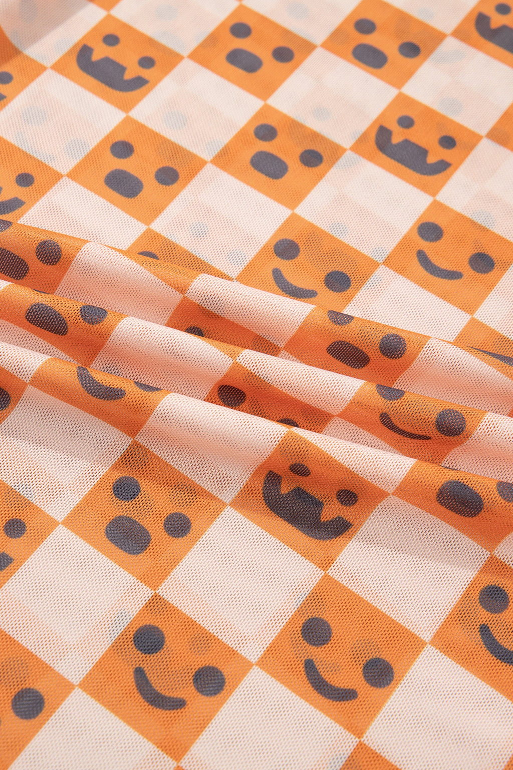 Halloween Checker Mock Neck Long Sleeve Blouse