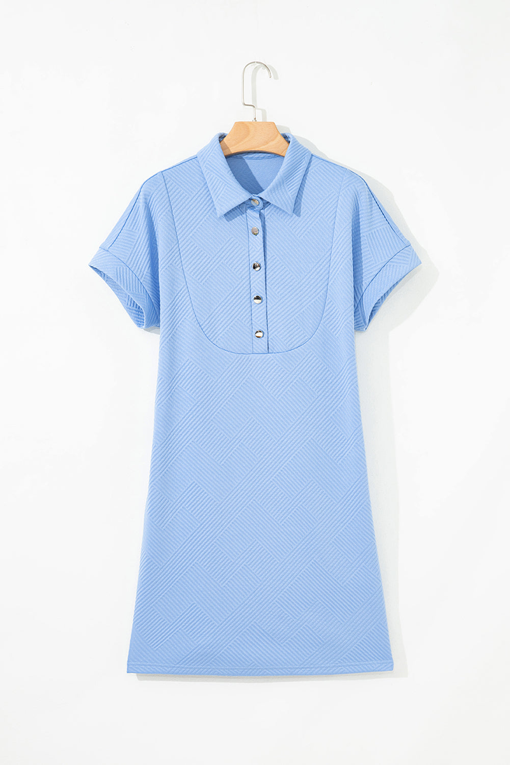 Solid Color Textured Short Sleeve A Line Mini Dress